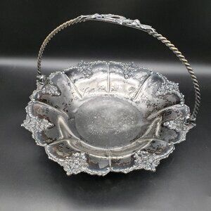 Antique Webster Quadruple Plate Brides Basket Handle Bowl #159